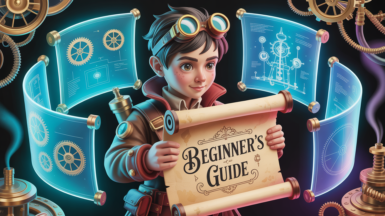 Beginner's guide to MidJourney prompts - steampunk character with blueprint