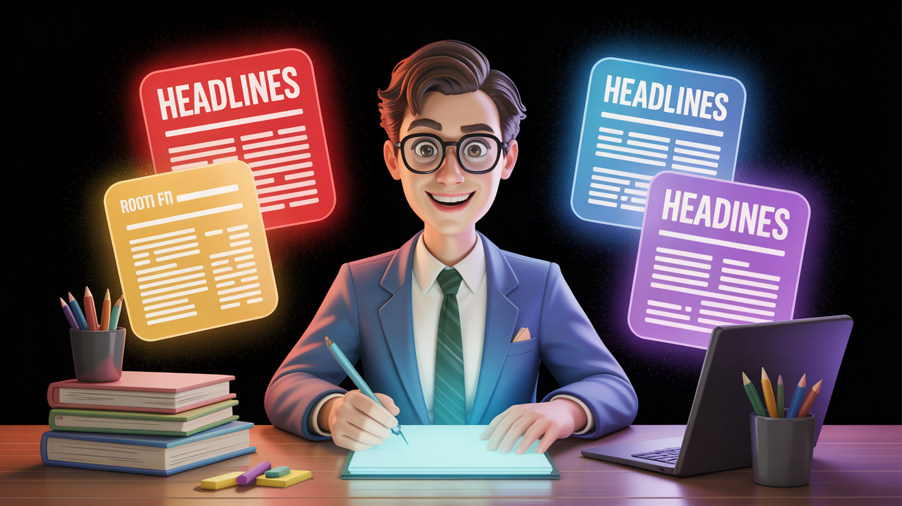 Copywriter brainstorming headlines with colorful cards